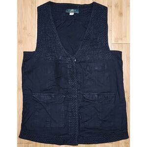 Vintage Orvis Fishing Vest Mens Size Large Black Canvas Pockets Buttons Outdoor